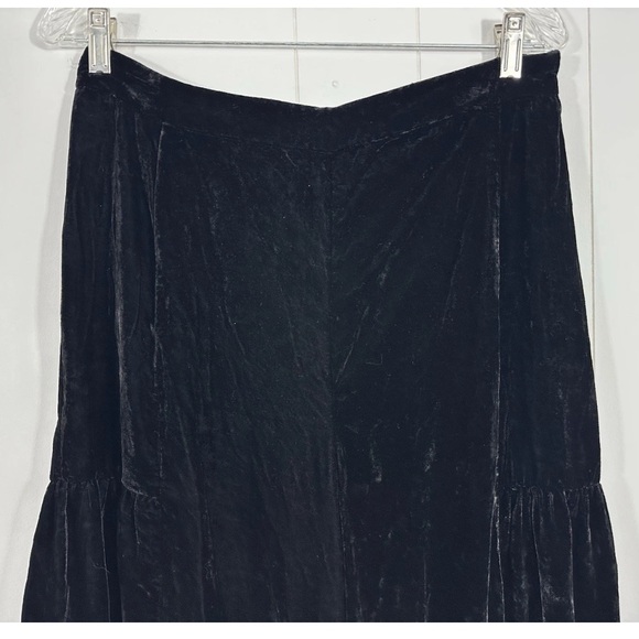 Free People C Est La Vie Wide Leg Pop Star Velvet Pants Size 12 Black Side Zip - Picture 2 of 13